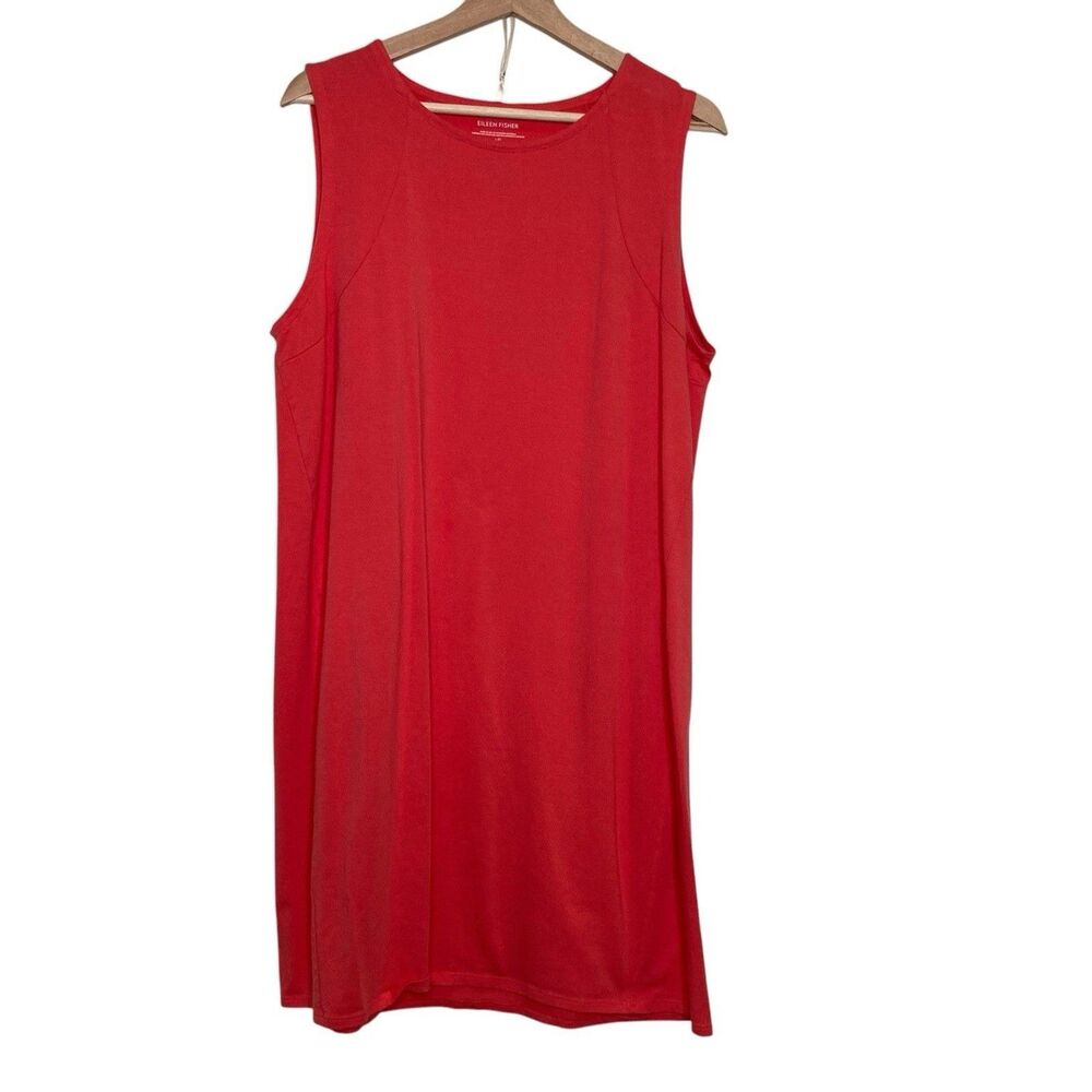 Eileen Fisher RED LORY Shift Dress Organic Cotton Stretch Jersey Size Large